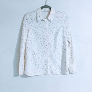 Straight cut white polka dot blouse S